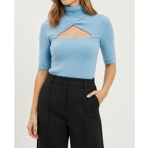 GANNI Soft Wool Knit Turtleneck Top, Bachelor Blue, Medium